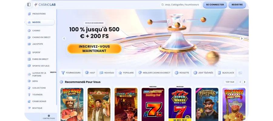 CasinoLab accueil plateforme desktop interface