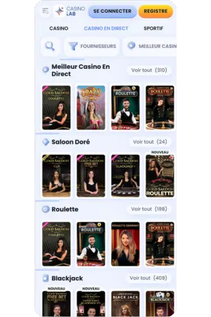 CasinoLab Online live tables mobiles qualité HD