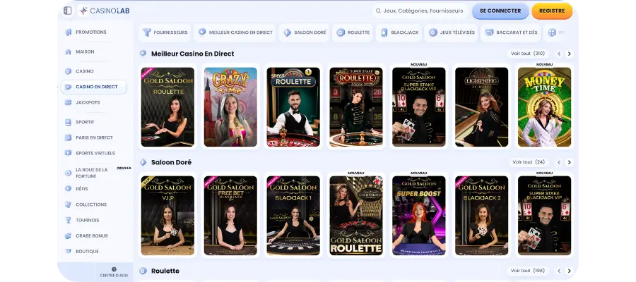 CasinoLab Online croupiers en direct HD