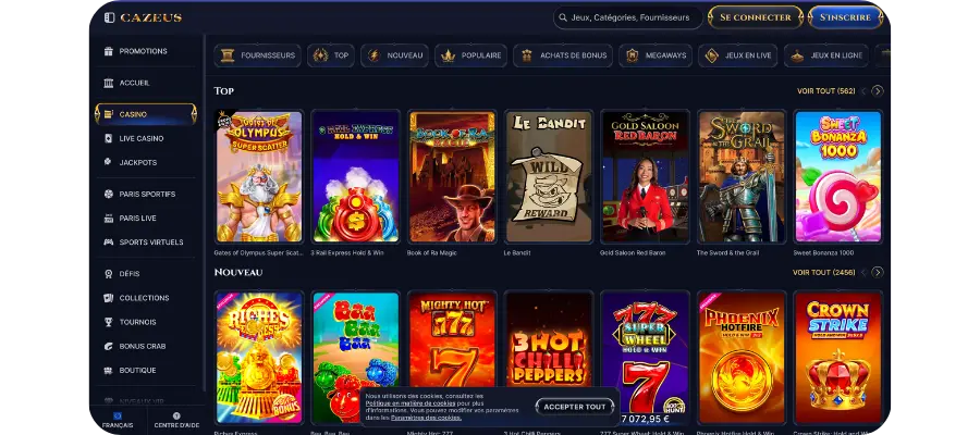 Cazeus Online collection complète jeux casino PC