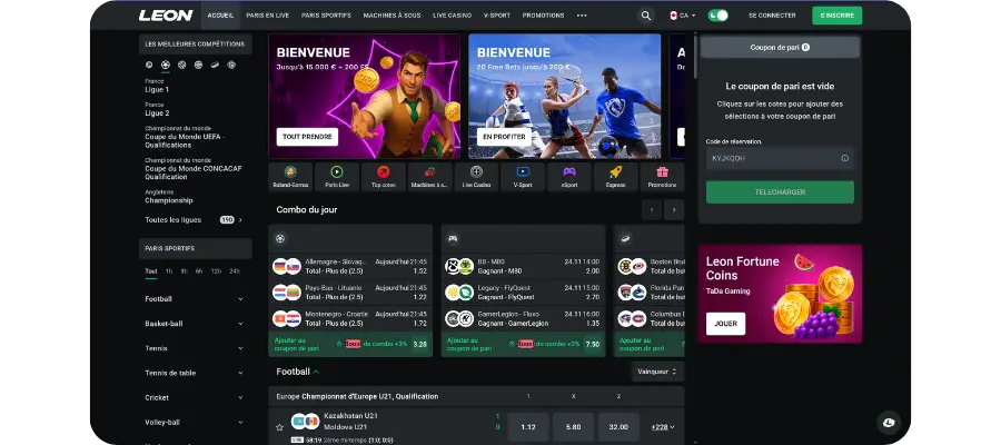 Leon Casino page accueil France euro