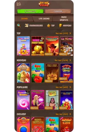 StoneVegas Casino jeux mobiles tactile responsive
