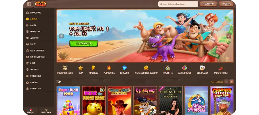 StoneVegas Casino page d'accueil interface moderne