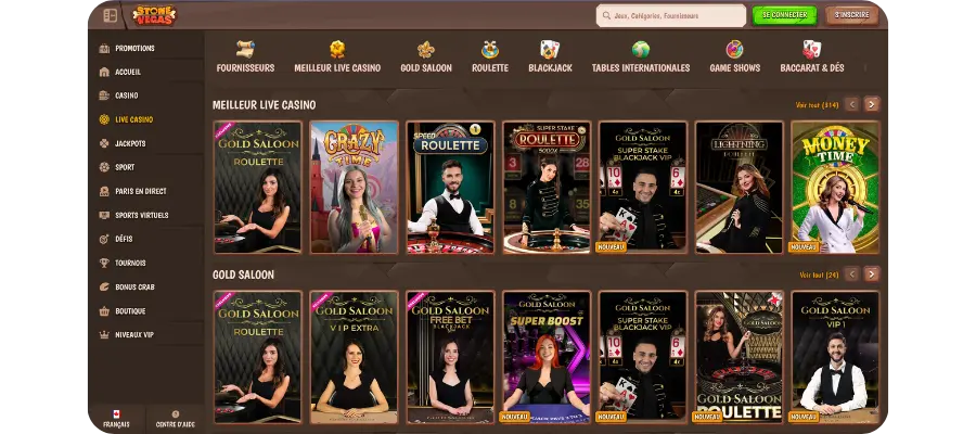 VegasStone casino live avec croupiers en direct