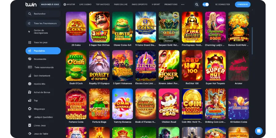 Catalogue complet des machines à sous Twin Casino